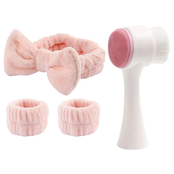 Women Girls Beauty Tool Kit - 3PCS Silicone Facial Cleansing Brush & Spa Headband