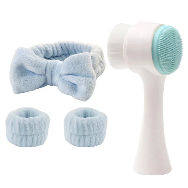Women Girls Beauty Tool Kit - 3PCS Silicone Facial Cleansing Brush & Spa Headband