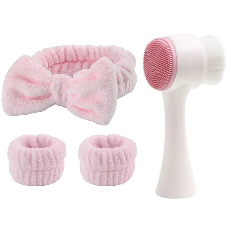 Women Girls Beauty Tool Kit - 3PCS Silicone Facial Cleansing Brush & Spa Headband